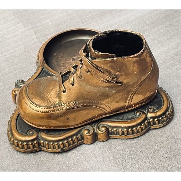 VTG Alice Ames Boston MA Bronze Baby Shoe Tray Pencil Coin Holder Desk Office - Picture 2 of 10